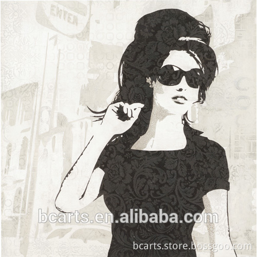 Modern fashion girl in black clothes and sunglasses art painting